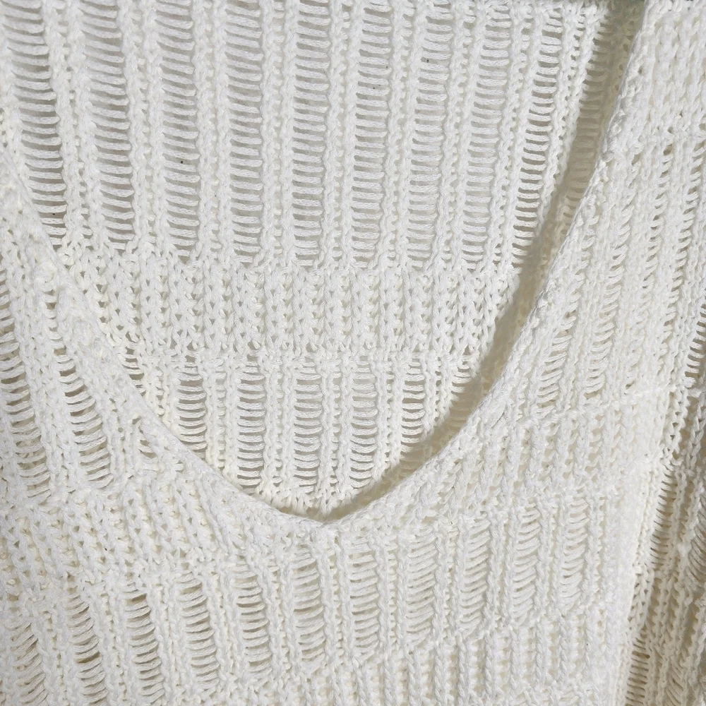 Pink Lily Women White Long Sleeve V Neck Loose Open Knit Sweater sz 2xl - Picture 5 of 6